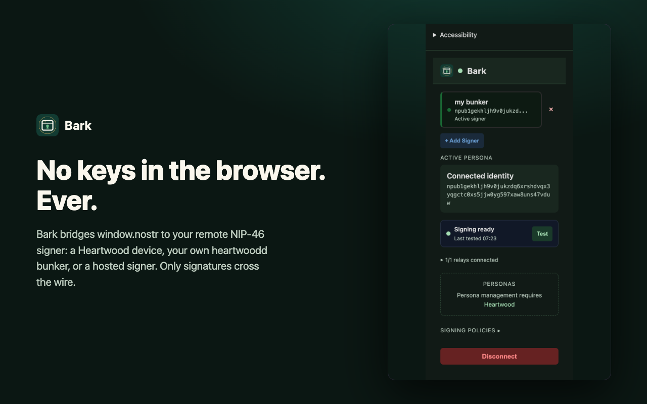 Bark popup connected to a remote signer